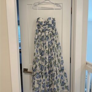 Altar’d State White Maxi Dress with Blue & Green Floral Print